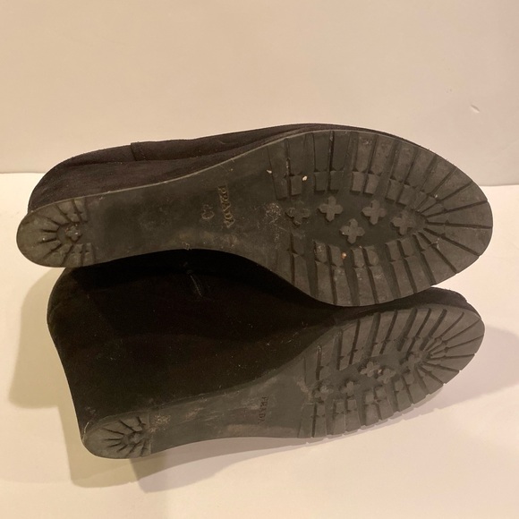 PRADA Black Suède Open Toe Wedge Booties - Picture 7 of 7